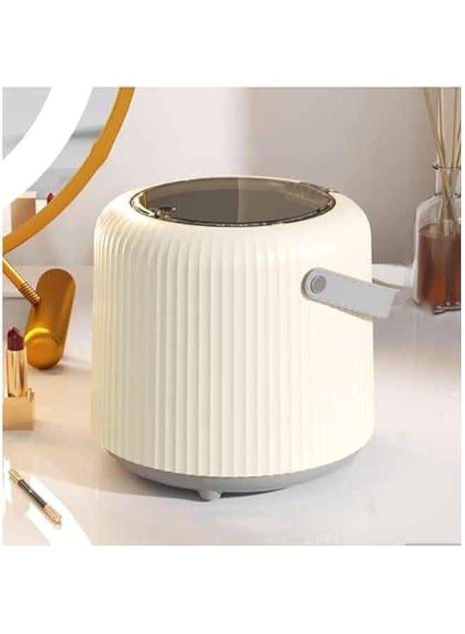 Plastic Trash Can with Lid, Desktop Portable Indoor Waste Bin with Hidden Bag Design, Space-Saving Small Garbage Can with Carry Handle and Non-Slip Base - Image 1