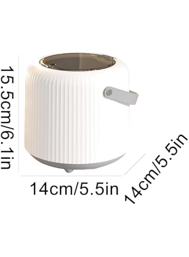 Plastic Trash Can with Lid, Desktop Portable Indoor Waste Bin with Hidden Bag Design, Space-Saving Small Garbage Can with Carry Handle and Non-Slip Base - Image 2