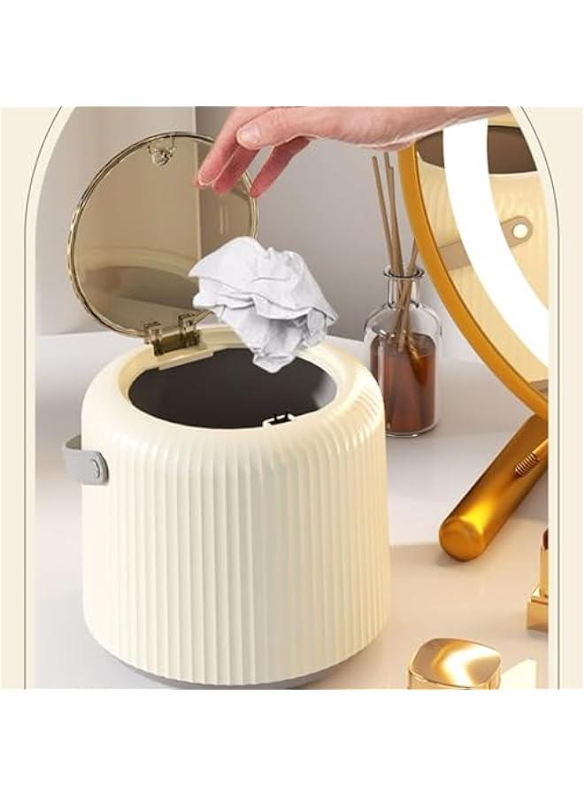 Plastic Trash Can with Lid, Desktop Portable Indoor Waste Bin with Hidden Bag Design, Space-Saving Small Garbage Can with Carry Handle and Non-Slip Base - Image 3