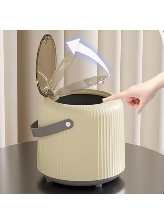 Plastic Trash Can with Lid, Desktop Portable Indoor Waste Bin with Hidden Bag Design, Space-Saving Small Garbage Can with Carry Handle and Non-Slip Base - Image 5