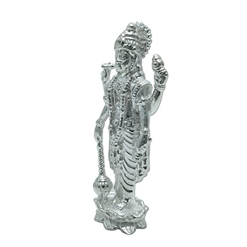MAA SILVER Pure Silver Vishnu Narayan BIS Hallmarked Solid Idol/Murti with Lotus Kamal Base Perfect for Gifting & Pooja Use (925 Purity)(53 Grams Silver) - Image 4