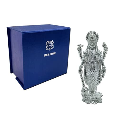MAA SILVER Pure Silver Vishnu Narayan BIS Hallmarked Solid Idol/Murti with Lotus Kamal Base Perfect for Gifting & Pooja Use (925 Purity)(53 Grams Silver) - Image 5