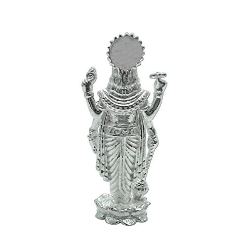 MAA SILVER Pure Silver Vishnu Narayan BIS Hallmarked Solid Idol/Murti with Lotus Kamal Base Perfect for Gifting & Pooja Use (925 Purity)(53 Grams Silver) - Image 3