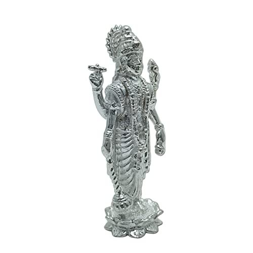 MAA SILVER Pure Silver Vishnu Narayan BIS Hallmarked Solid Idol/Murti with Lotus Kamal Base Perfect for Gifting & Pooja Use (925 Purity)(53 Grams Silver) - Image 2