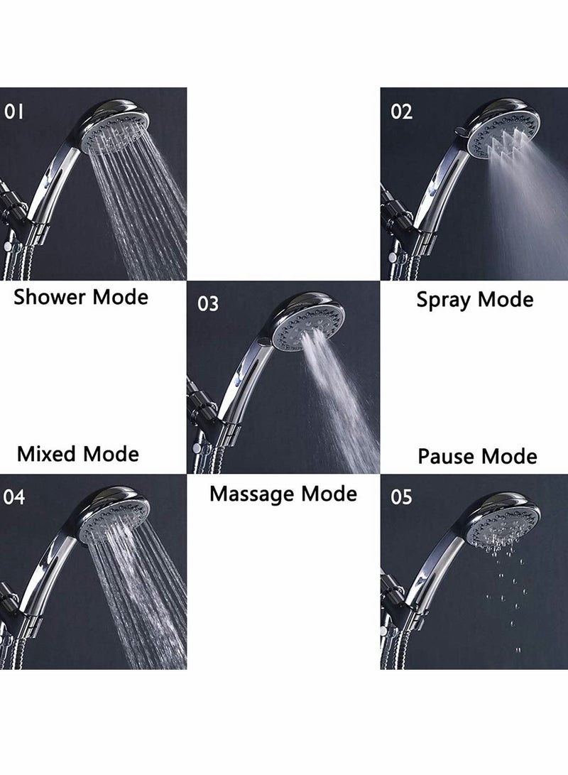 High Pressure Handheld Shower Head with 5 Spray Settings, Stainless Steel Hose and Adjustable Mount, Perfect for Low Water Pressure - Image 4