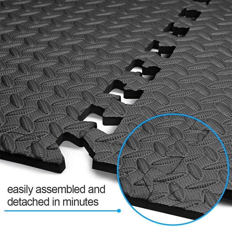 SIGNATRON Fitness Puzzle Mat, Gym Floor Mat, Exercise Mat, EVA Foam Interlocking Tiles, Protective Flooring for Gym Equipment and Workouts, 12mm Extra Thick (4Pc || 16 SqFt, Grey - Black) - Image 4