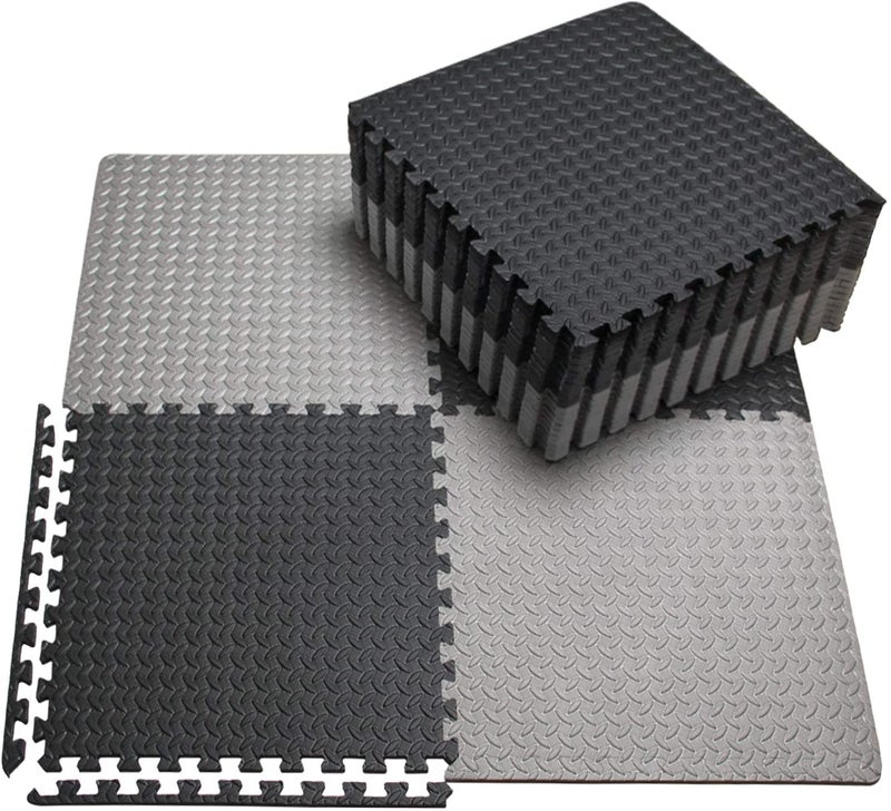SIGNATRON Fitness Puzzle Mat, Gym Floor Mat, Exercise Mat, EVA Foam Interlocking Tiles, Protective Flooring for Gym Equipment and Workouts, 12mm Extra Thick (4Pc || 16 SqFt, Grey - Black) - Image 1