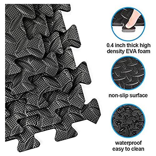 SIGNATRON Fitness Puzzle Mat, Gym Floor Mat, Exercise Mat, EVA Foam Interlocking Tiles, Protective Flooring for Gym Equipment and Workouts, 12mm Extra Thick (4Pc || 16 SqFt, Grey - Black) - Image 5