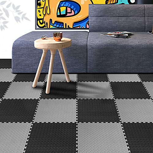 SIGNATRON Fitness Puzzle Mat, Gym Floor Mat, Exercise Mat, EVA Foam Interlocking Tiles, Protective Flooring for Gym Equipment and Workouts, 12mm Extra Thick (4Pc || 16 SqFt, Grey - Black) - Image 3