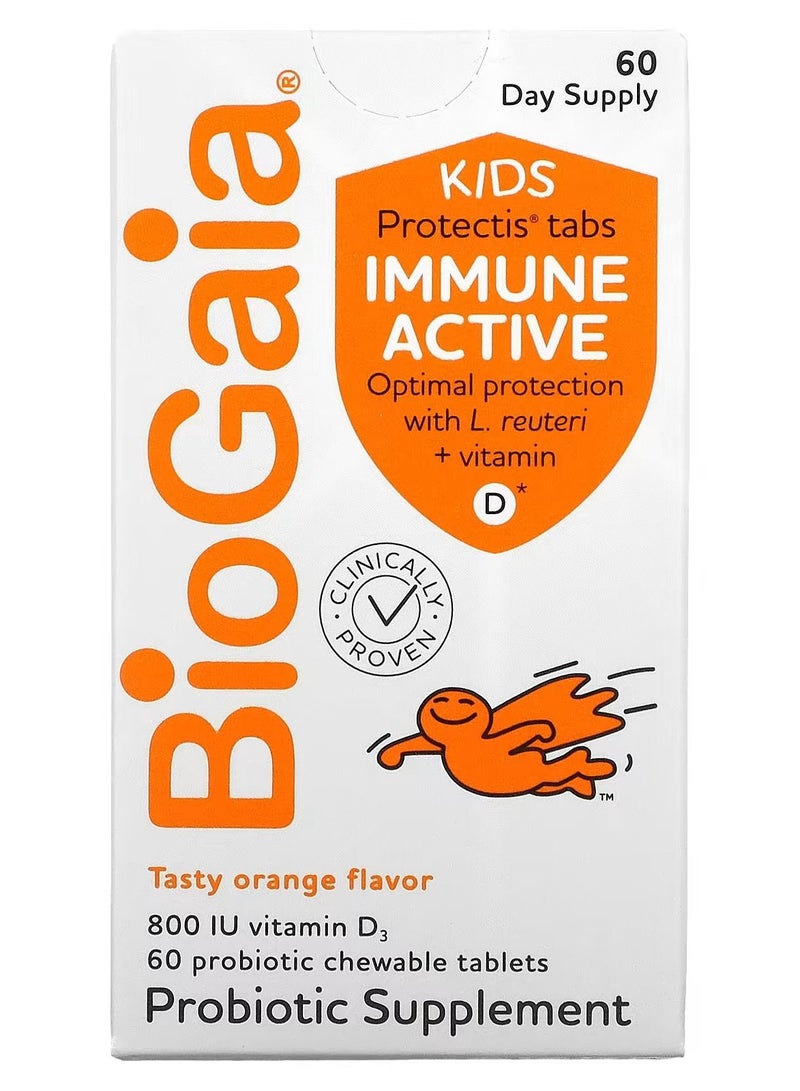 BioGaia BioGaia Kids Immune Active with L. Reuteri and Vitamin D Orange 60 Probiotic Chewable Tablets  - Image 1