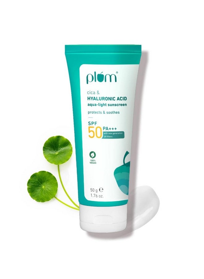 Plum Cica & Hyaluronic Acid Aqua-Light Sunscreen Spf 50 Pa+++ | No White Cast, Lightweight, Non-Sticky | Safe, New Generation Uv Filters | Dermat-Tested | Blue Light Protection | Sunscreen For Women & Men | 100% Vegan | 50 G - Image 1