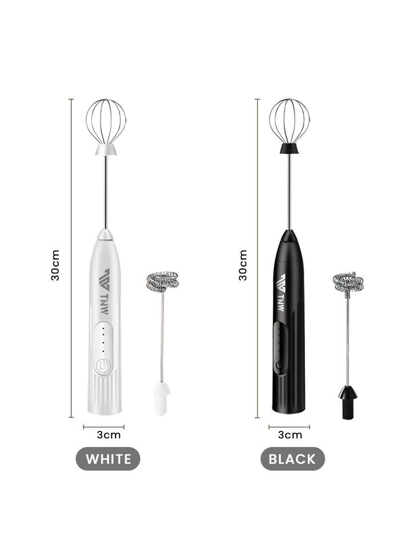 TNW - Milk Frother, TNW Mini Handheld Electric Whisk Portable Coffee Frother with 2 Spring Whisks, 3-Speed, Rechargeable Foam Maker Beverage Mixer for Coffee, Latte, Matcha, Cappuccino and Hot Chocolates (Black) - Image 1