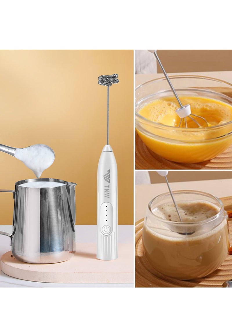TNW - Milk Frother, TNW Mini Handheld Electric Whisk Portable Coffee Frother with 2 Spring Whisks, 3-Speed, Rechargeable Foam Maker Beverage Mixer for Coffee, Latte, Matcha, Cappuccino and Hot Chocolates (Black) - Image 1