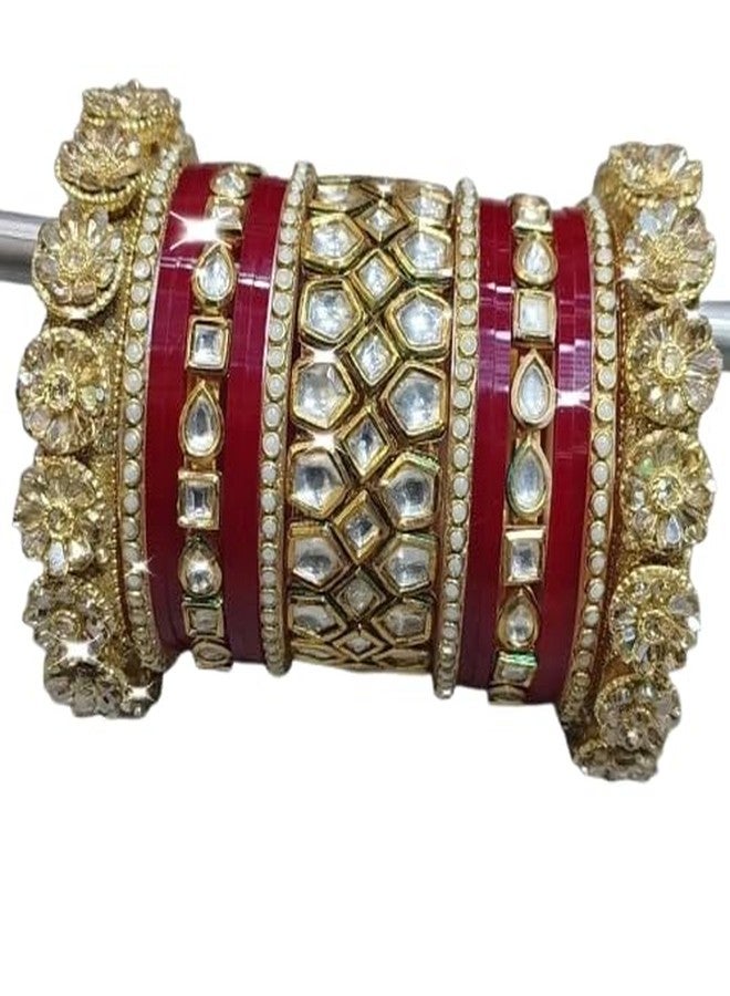 BANGLESKART مجموعة الزفاف المارونية التقليدية Chuda مجموعة البنجابية الزفاف الزفاف الإسورة الحمراء مصمم Chura Punjabi Choora (2.4) - Image 1