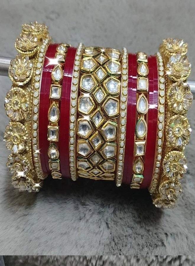 BANGLESKART مجموعة الزفاف المارونية التقليدية Chuda مجموعة البنجابية الزفاف الزفاف الإسورة الحمراء مصمم Chura Punjabi Choora (2.4) - Image 3