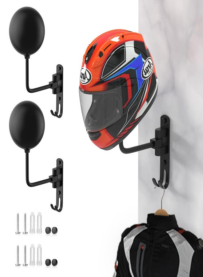 LIFXIZE Helmet Hanger Helmet Hanger Wall Mount 180° Rotation with 2 Hooks Helmet Holder for Motorcycle Bike Racing Coats Suit Sports Gear - 2 Pack - Image 1