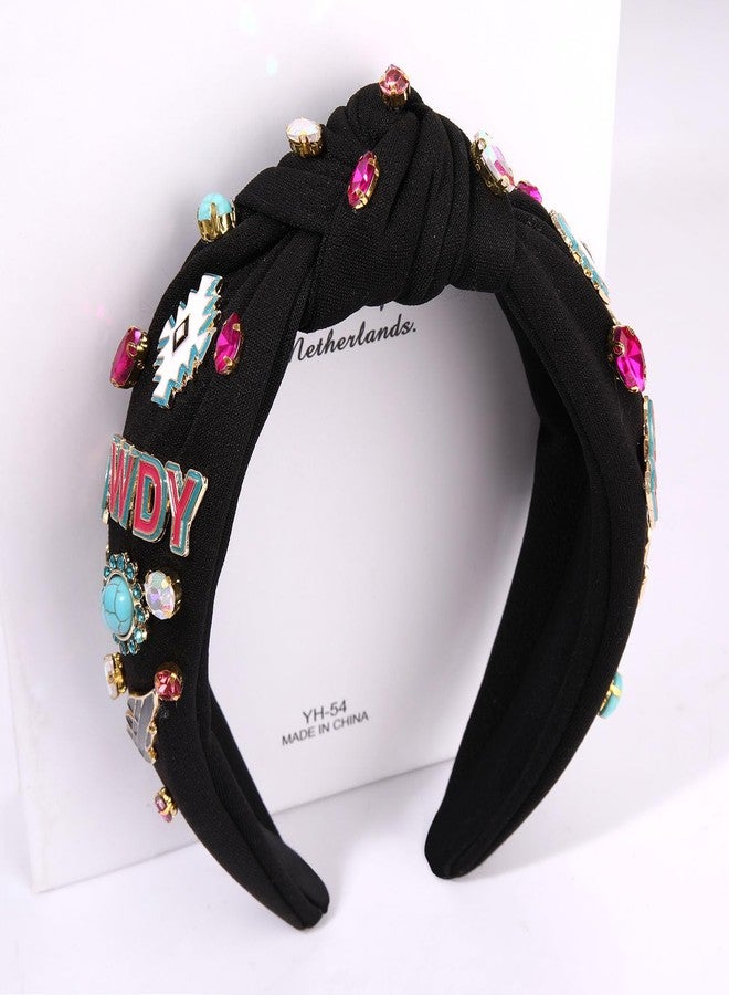 MOLOCH Western Cowgirl Headband for Women Cowboy Boot HOWDY Knotted Headband Crystal Jeweled Top Knot Hairband Western Country Concert Hair Accessories Bachelorette Outfit Gifts - Image 2
