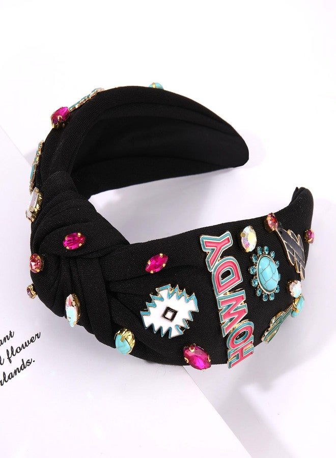 MOLOCH Western Cowgirl Headband for Women Cowboy Boot HOWDY Knotted Headband Crystal Jeweled Top Knot Hairband Western Country Concert Hair Accessories Bachelorette Outfit Gifts - Image 3