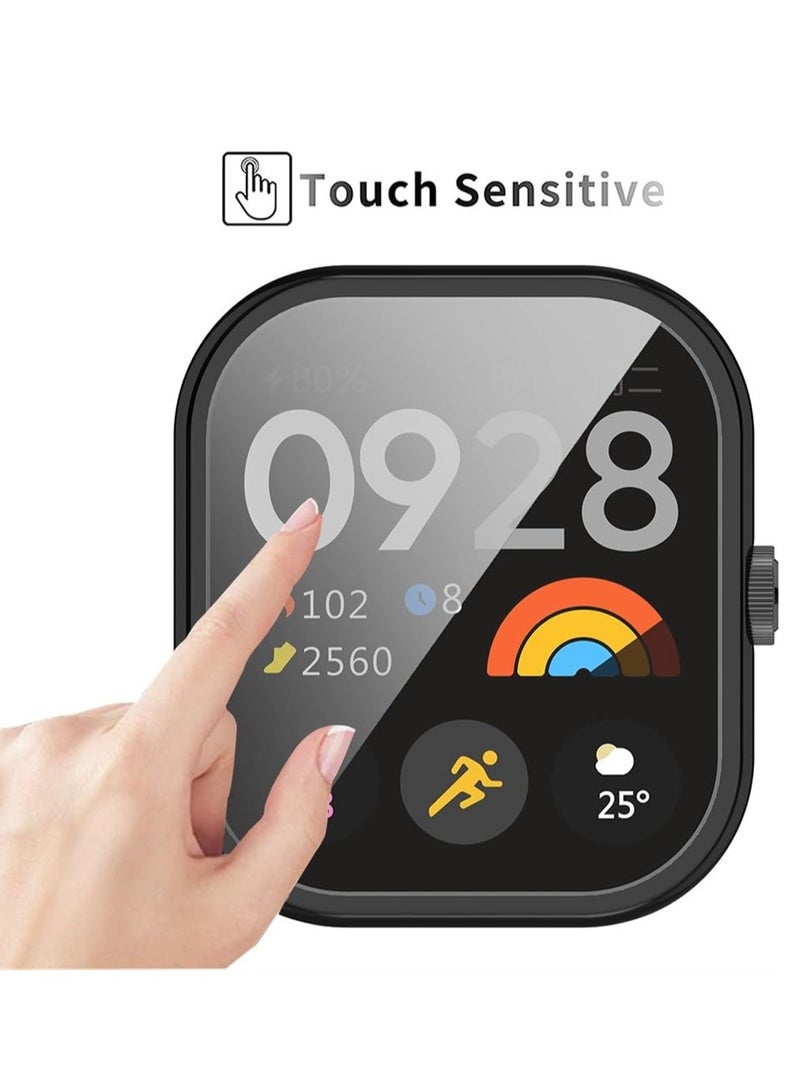 KASTWAVE Case for Xiaomi Redmi Watch 4, Tempered Glass Screen Protector, PC Hard Case Tempered Glass Screen Protection Cover Slim Full Cover Scratch Proof Protector, 2 Pcs, Black and Silver  - Image 5