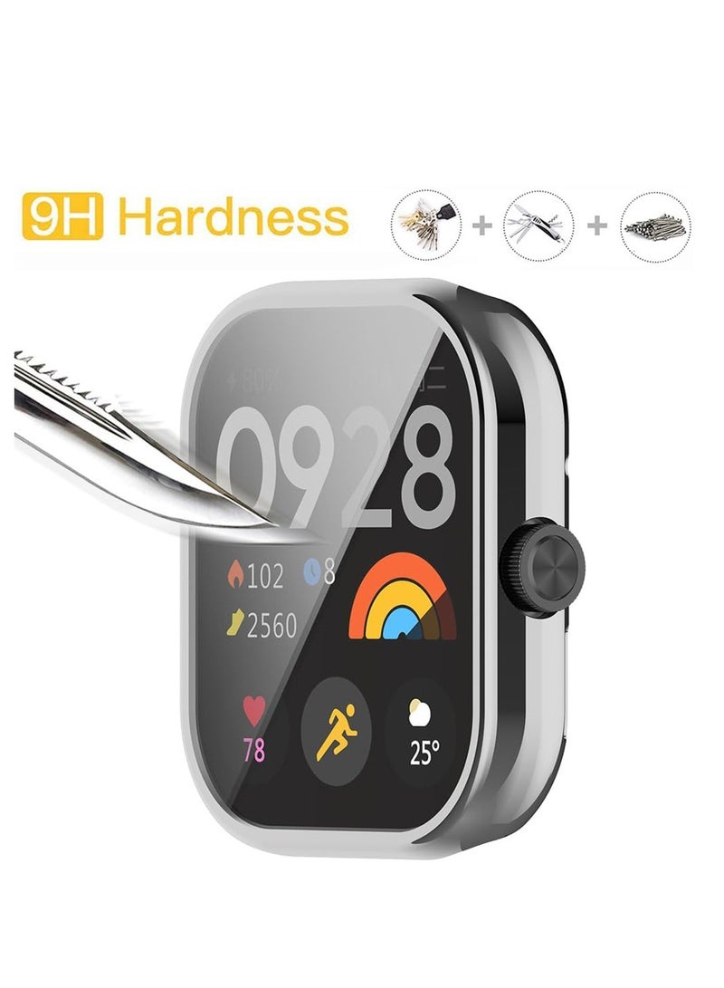 KASTWAVE Case for Xiaomi Redmi Watch 4, Tempered Glass Screen Protector, PC Hard Case Tempered Glass Screen Protection Cover Slim Full Cover Scratch Proof Protector, 2 Pcs, Black and Silver  - Image 4