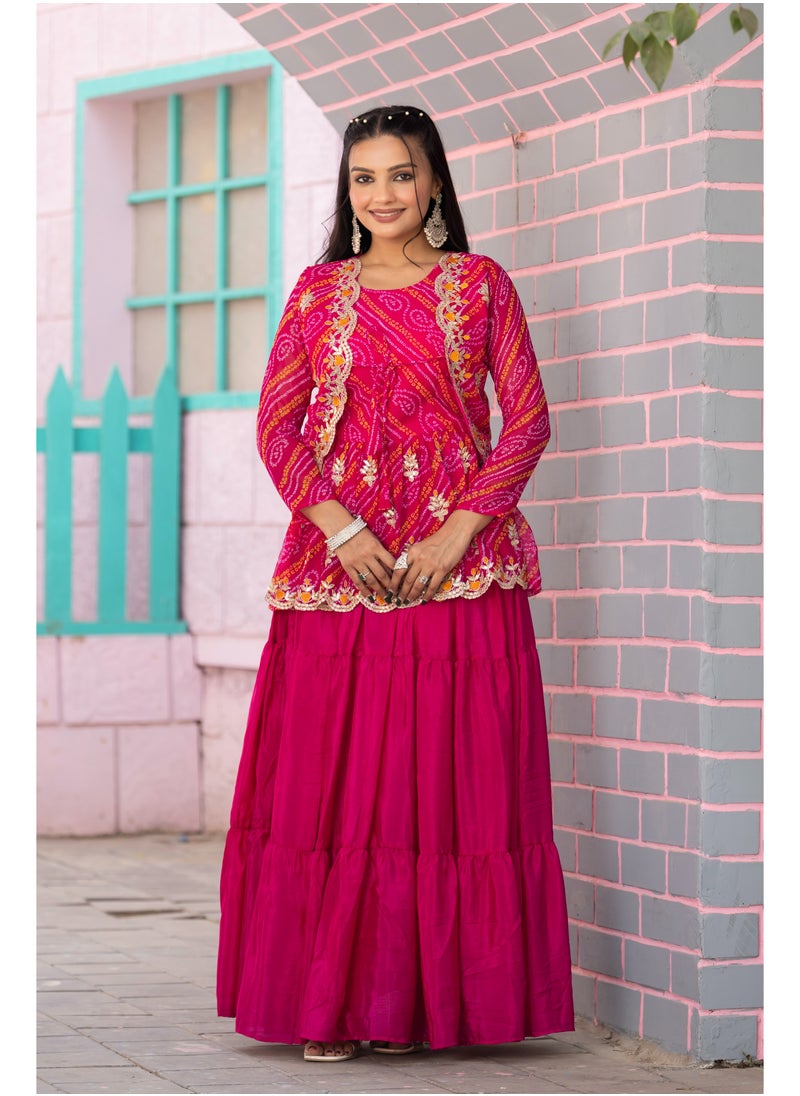Super Asian "Bandhej Embroidered Crop Top, Lehenga & Jacket Set – Traditional Elegance Collection"  - Image 2