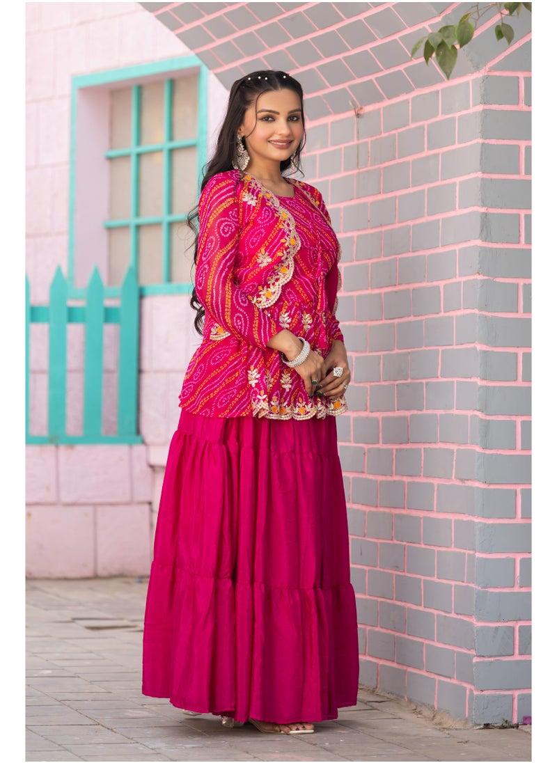 Super Asian "Bandhej Embroidered Crop Top, Lehenga & Jacket Set – Traditional Elegance Collection"  - Image 3