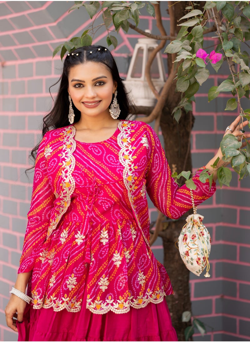 Super Asian "Bandhej Embroidered Crop Top, Lehenga & Jacket Set – Traditional Elegance Collection"  - Image 5