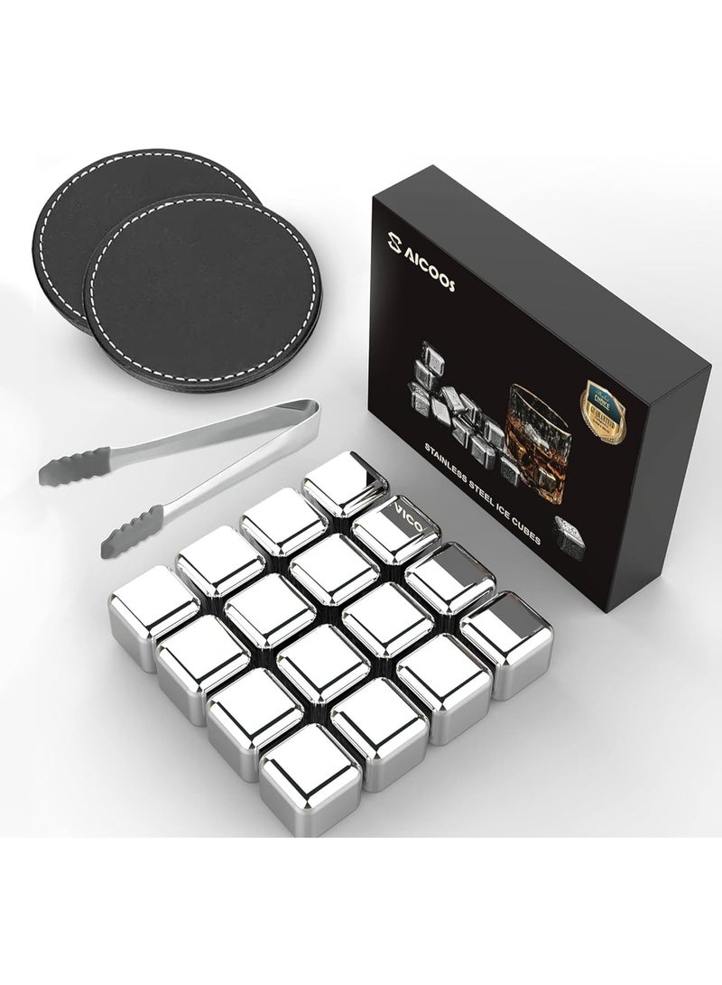 SAICOOS 16 Pack Reusable Stainless Steel Ice Cubes for Drinks - Metal Whiskey Stones, High Cooling Technology, for Whiskey, Vodka, Liqueurs, Wine, Beverage Juice or Soda, Pack of 16 - Image 1