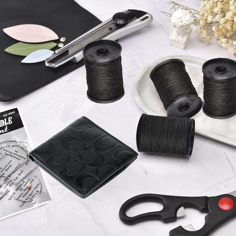 Topus Extra Strong Upholstery Repair Sewing Thread Kit and Heavy Duty Household Hand Needles, Including 7 Styles of Leather Canvas Sewing Needles and 3 Rolls Nylon Thread (70 Yard of Each Roll), Black - Image 2