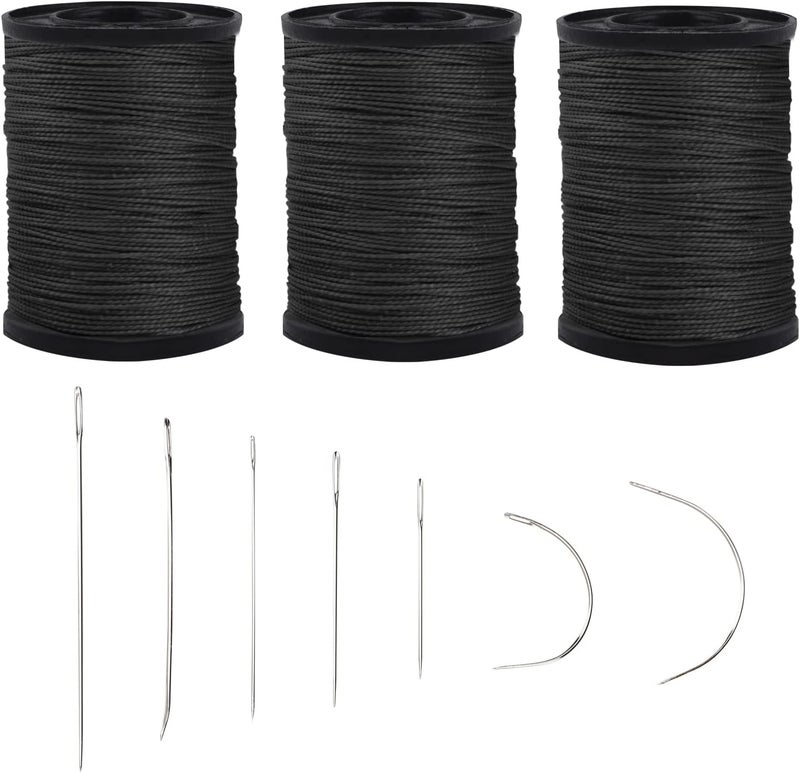 Topus Extra Strong Upholstery Repair Sewing Thread Kit and Heavy Duty Household Hand Needles, Including 7 Styles of Leather Canvas Sewing Needles and 3 Rolls Nylon Thread (70 Yard of Each Roll), Black - Image 1