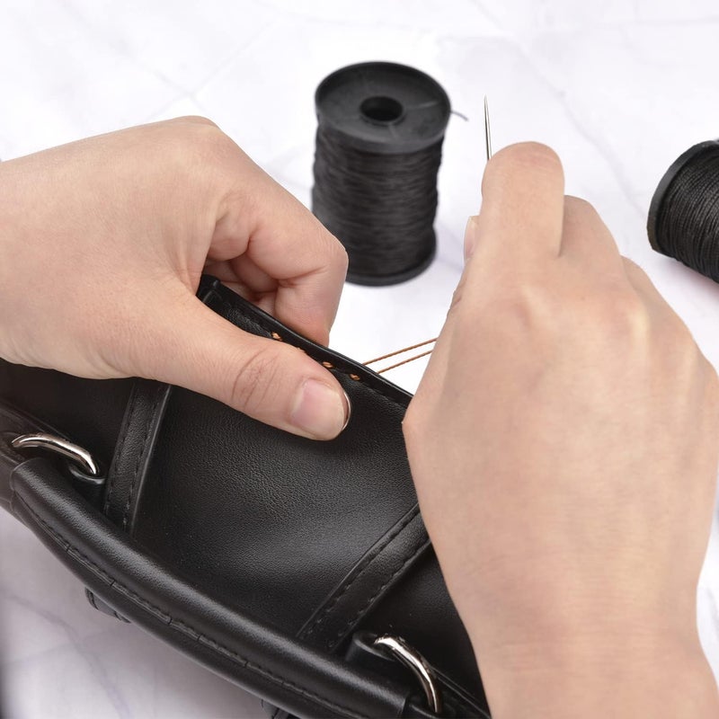 Topus Extra Strong Upholstery Repair Sewing Thread Kit and Heavy Duty Household Hand Needles, Including 7 Styles of Leather Canvas Sewing Needles and 3 Rolls Nylon Thread (70 Yard of Each Roll), Black - Image 4