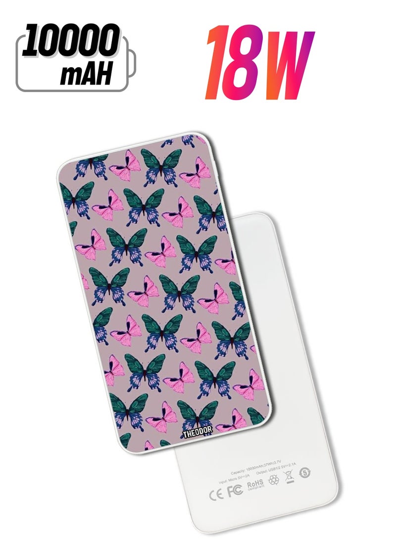 Theodor 10,000 mAh Super Fast Charging Ultra Compact Power Bank with Quick Charge & Power Delivery, Portable Charger For iPhone and Android Butterflies (2) - Image 1