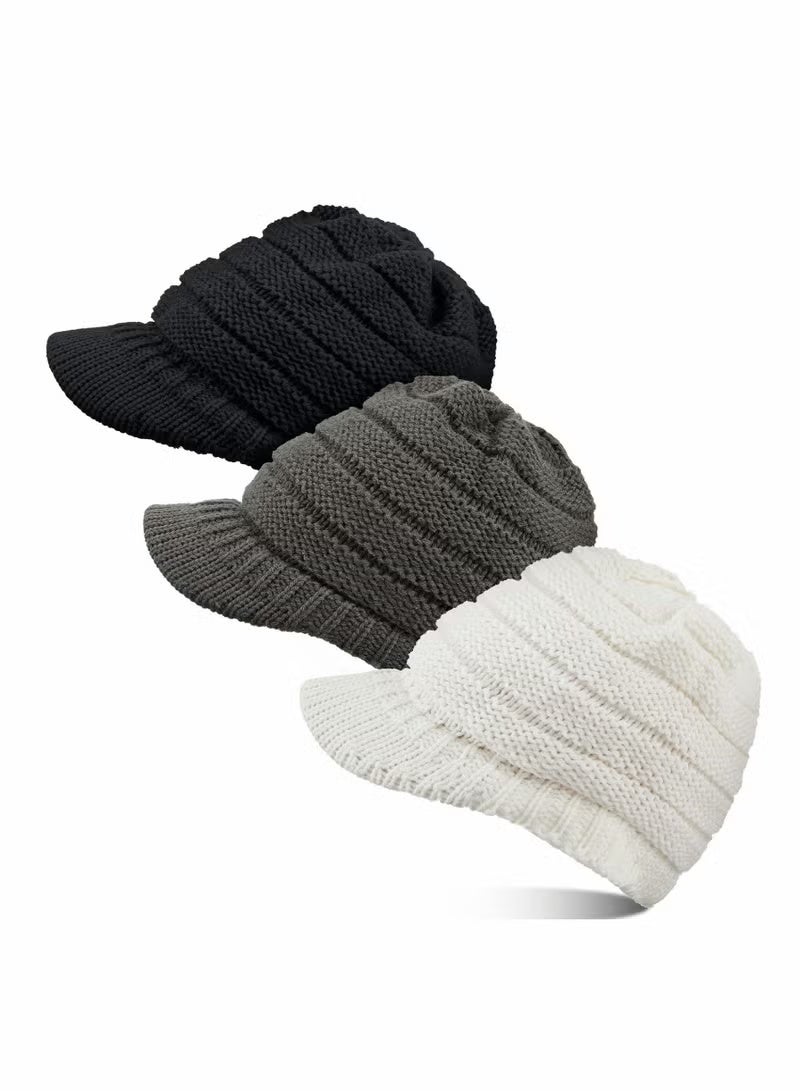 GIFT 3 Pcs Men/Women Warm Soft Knitted Ponytail Beanie for winter Winter Outdoor Snow - Image 1