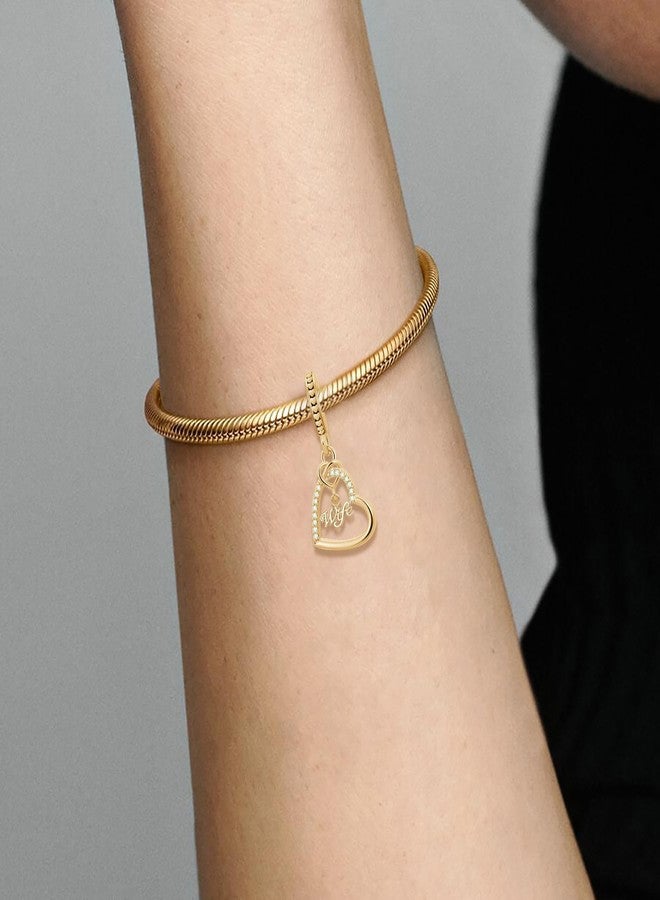 QeenseKc Heart Wife Dangle Charm Cubic Zirconia Bead Compatible with Pandora Bracelet Women Gold - Image 4