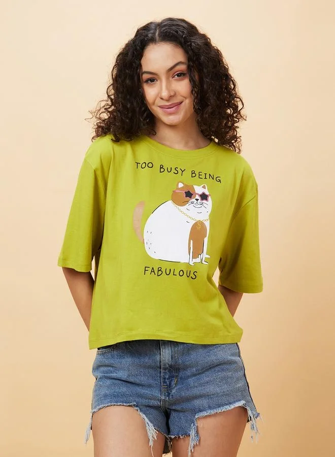 globus Globus Graphic Print Round Neck Boxy Fit T-Shirt