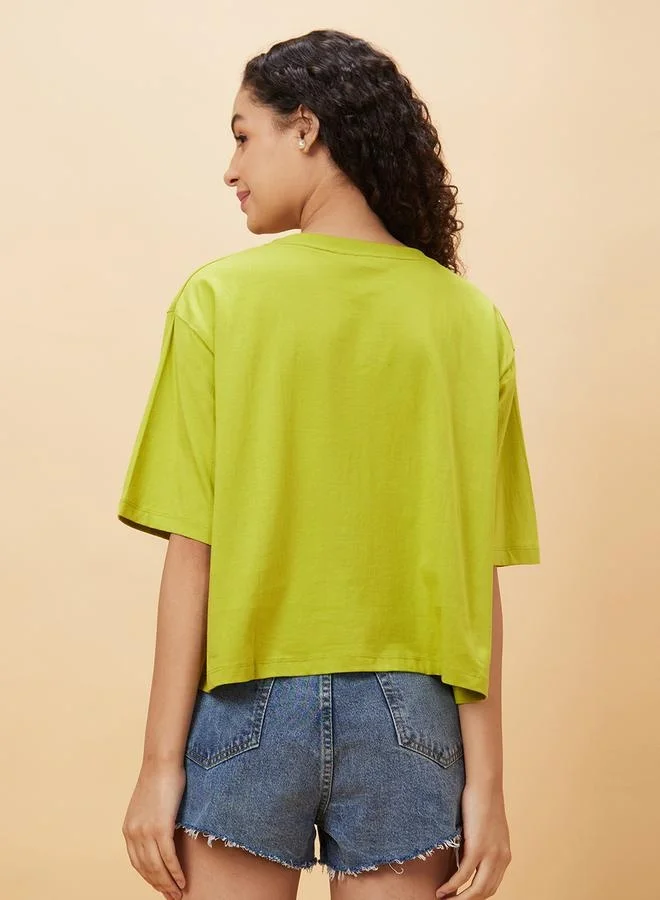 globus Graphic Print Round Neck Boxy Fit T-Shirt
