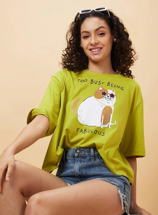 globus Globus Graphic Print Round Neck Boxy Fit T-Shirt