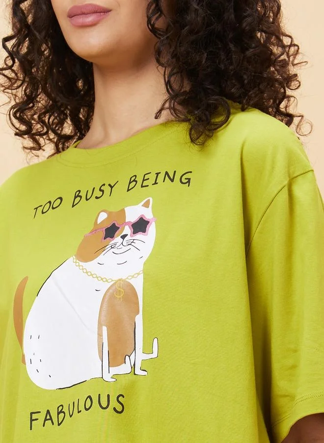 globus Graphic Print Round Neck Boxy Fit T-Shirt