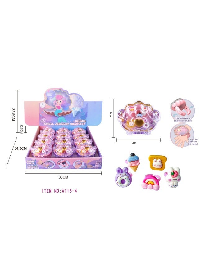 Girls Princess Shell Bracelet Jewelry Box Play Toys Simulation Mermaid Ring Jewelry Treasure Box Toys-Colour:Rabbit Ring Bracelet (12 Pieces In A Display Box) - Image 1