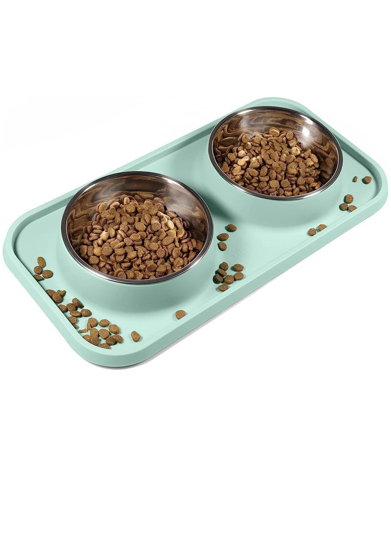 سجن سفما القط الغذاء وعاء ، وعاء القط المضادة للانزلاق المضادة سبلاش سيليكون حصيرة ، مع دعم بروبلين ، قابلة للفك الفولاذ المقاوم للصدأ الغذاء والماء لوحة ، مناسبة للقطط والجراء - Image 1