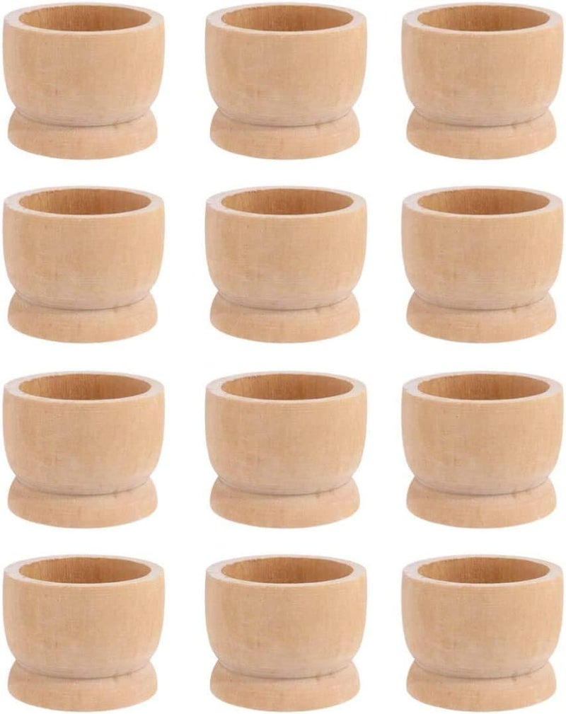 koTTIYA 12-Pack Wooden Egg Cup Holders Unfinished Wooden Egg Stands for Kids Craft Easter Birthday Baby Shower Party Supplies - Image 1