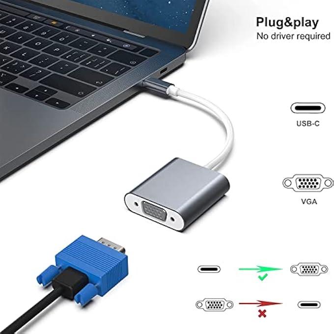 rayihni USB C TO VGA ADAPTER, USB C VGA MULTIPORT ADAPTER 1920X1200 60HZ STABLE TRANSMISSION TYPE C TO VGA ADAPTER FOR LAPTOP DESKTOP, ALUMINIUM ALLOY - Image 2