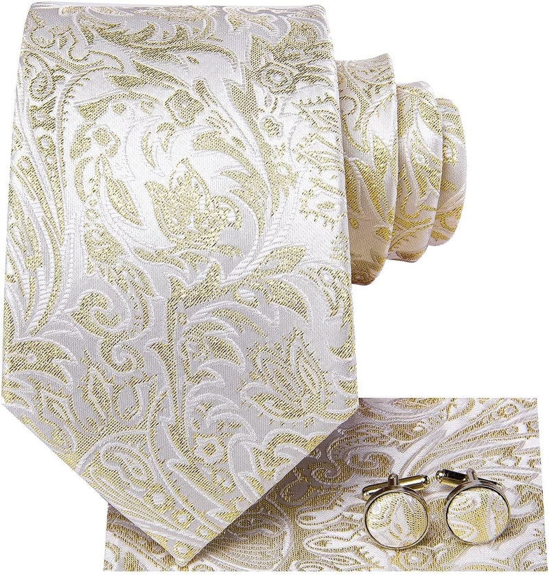 Dubulle Mens Paisley Striped Tie WOVEN Necktie for Men and Handkerchief Cufflinks Set Wedding Formal Business - Image 2