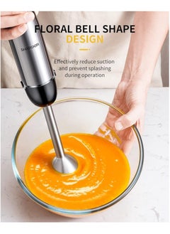 SHARDOR SHARDOR 1000W Electric Hand Blender with 4 Blades, Stainless Steel Anti-Splash Blender, 20 Speed+Turbo Mode, 600ml Beaker for Smoothies, Soups, Sauces - Silver Black  - Image 3