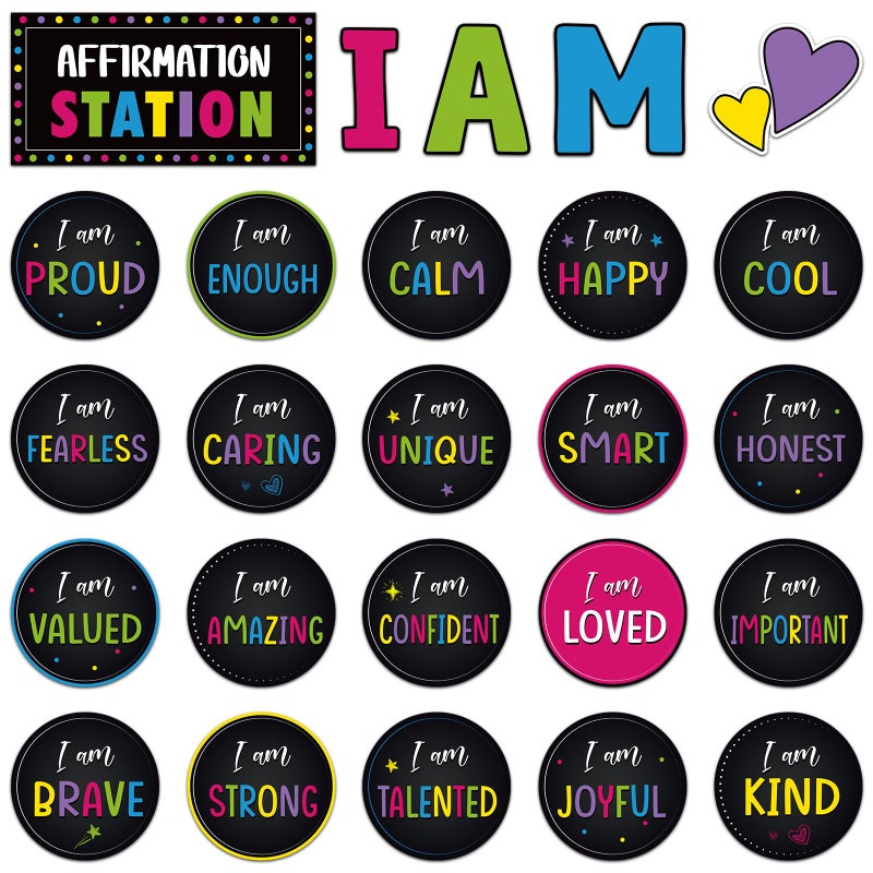 Frienda Affirmation Station Bulletin Board Set Motivational Posters Classroom Mirror Growth Mindset Decor I Am Positive Affirmations Accents Cutouts for School Office Home Teacher Wall Supply - Image 1