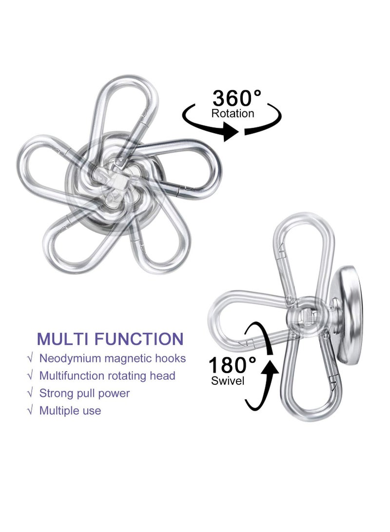4 Packs Carabiner Magnetic Hooks 100LBS Strong Heavy Duty Neodymium Magnet Hooks with Swivel Carabiner Hook Great for Your Kitchen, Refrigerator and Other Magnetic Surfaces Silvery - Image 4