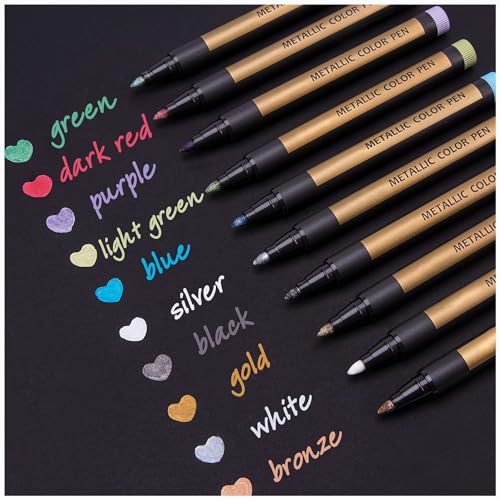 Dyvicl Metallic Marker Pens - Set of 10 Medium Point Metallic Markers for Rock Painting, Black Paper, Card Making, Scrapbooking Crafts, DIY Photo Album - Image 1