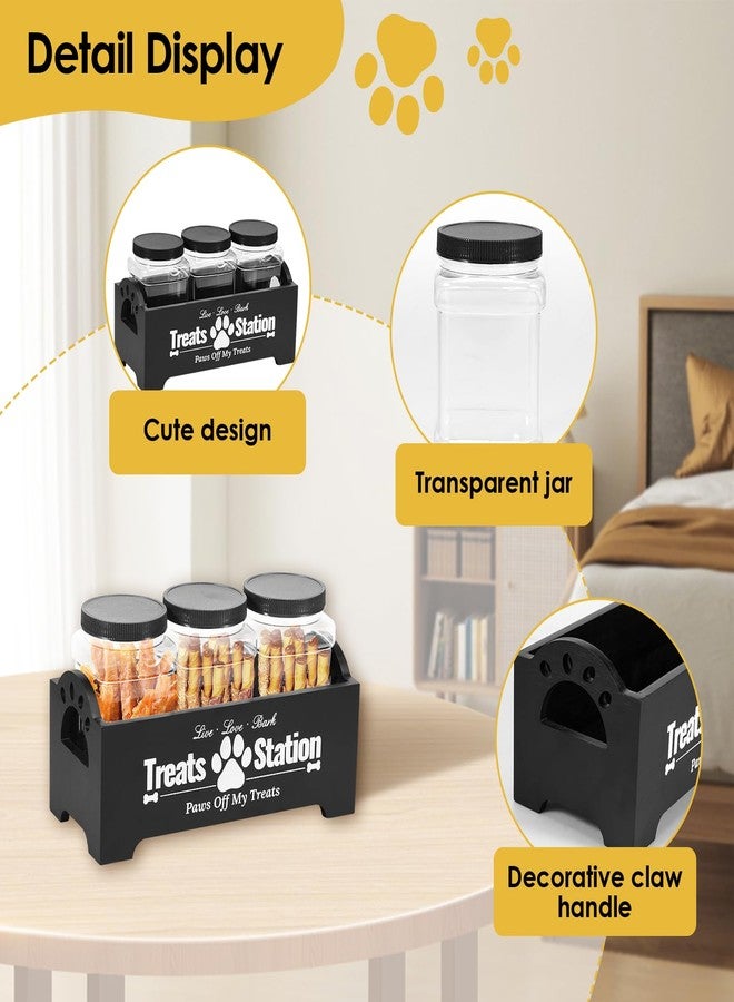kjcbkcb Dog Treat Container, Food Storage Container with 3 Plastic Dog Treat Jars, Reusable Cat Treat Container, Pet Treat Storage Organizer, Wood Dog Treat Holder, Dog Food Container for Dog Cat(black) - Image 4