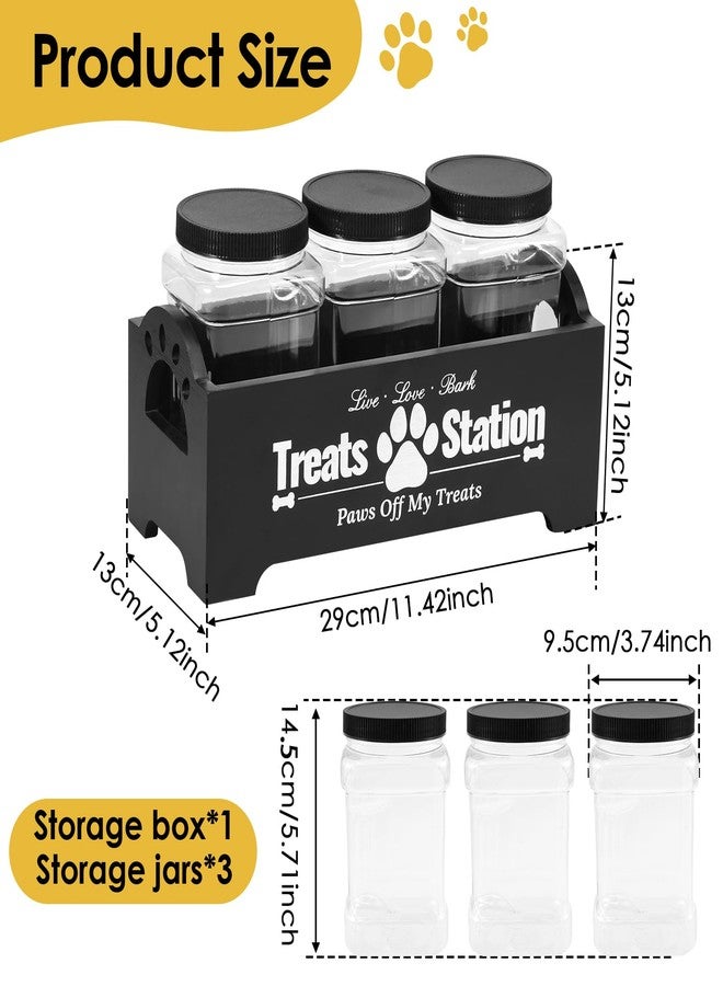 kjcbkcb Dog Treat Container, Food Storage Container with 3 Plastic Dog Treat Jars, Reusable Cat Treat Container, Pet Treat Storage Organizer, Wood Dog Treat Holder, Dog Food Container for Dog Cat(black) - Image 2