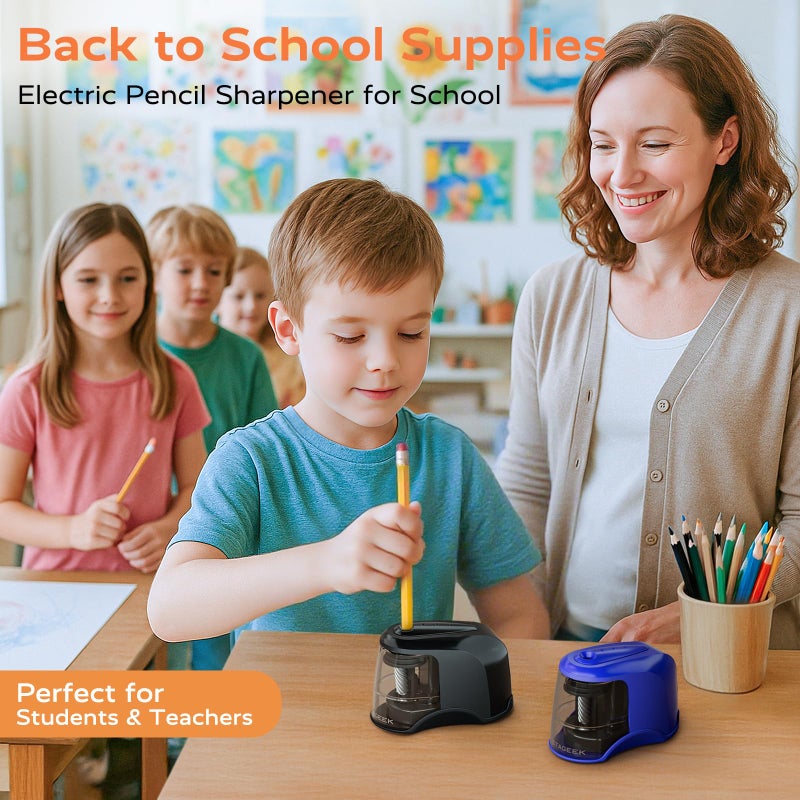 STAGEEK Electric Pencil Sharpener, Plug in or USB/Battery Operated. Fits No.2 and Colored Pencils (6-8mm). Great for School, Classroom, Office and Home(Black) - Image 2